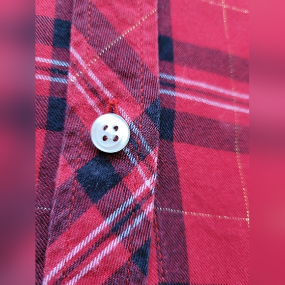 Talbots Women's Plaid Red Metallic Shirt Cotton Button Up, Medium. - Picture 9 of 13